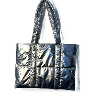 Bath and Body Works Tote Bag Large Quilted Silver Pockets Shoulder Strap  NWT
